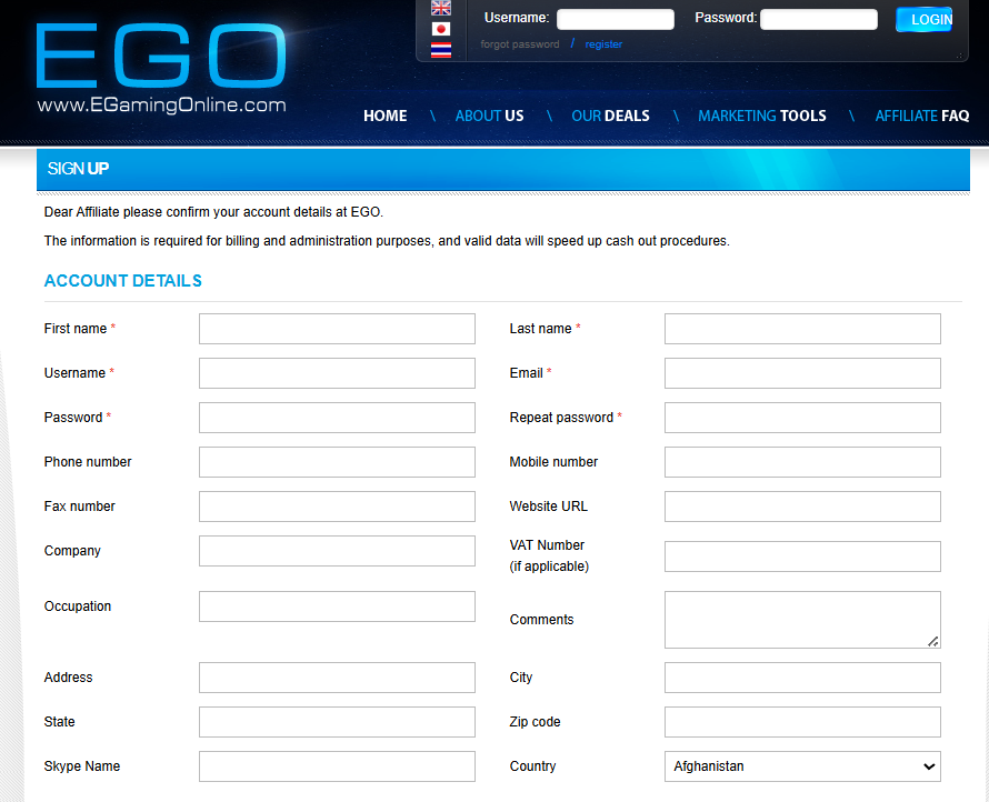 Casino affiliate registrering hos egamingonline