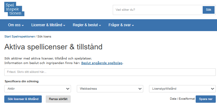 Spelinspektionen aktiva licenser