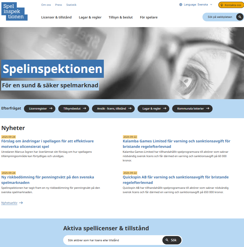 Spelinspektionen aktiva licenser