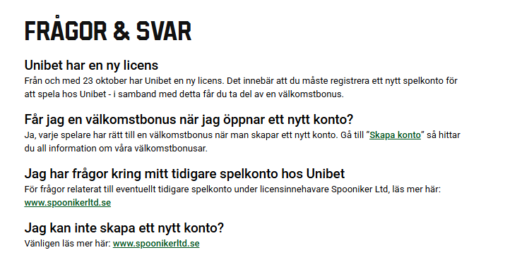 Unibet ny licens FAQ