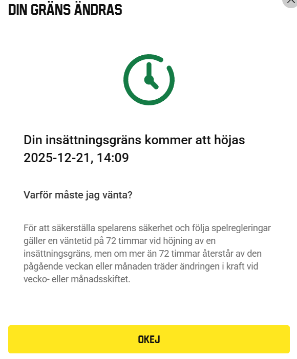  insättningsgräns ändras till större belopp