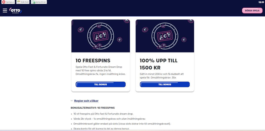 OttoCasino freespins utan insättning