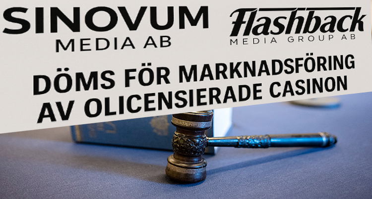 Flashback.org och Synonymer.se får vite av Spelinspektionen för marknadsföring av olicensierade casinon, med symbol för juridiskt beslut och programmatisk annonsering.