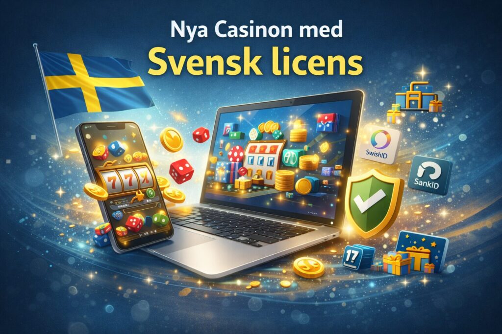 Illustration av nya online casinon med svensk licens – spelautomater, betting och moderna casinospel