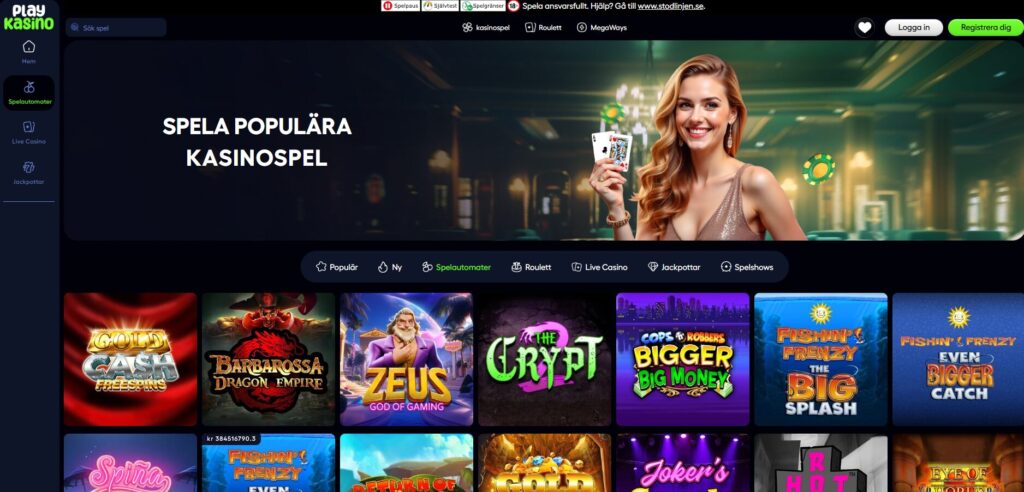 Skärmdump av nya casinot PlayKasino i Sverige