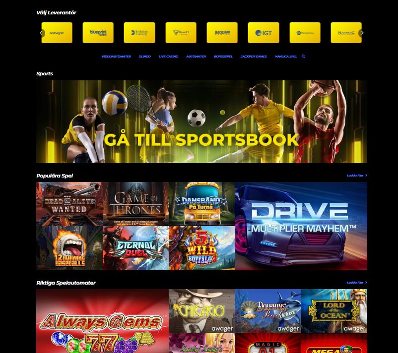 Spelutbud hos Race casino