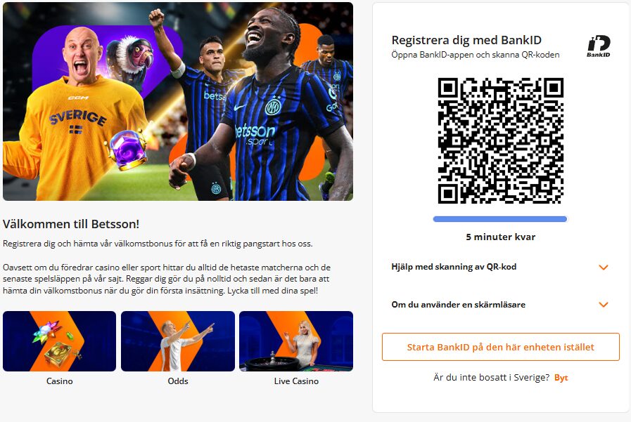 Registrering hos Betsson med Bankid