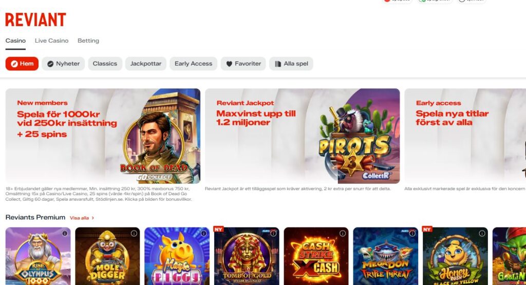 Reviant casino lanserat av Comeon Group