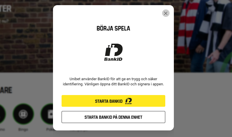 Registrering hos Unibet med Bankid
