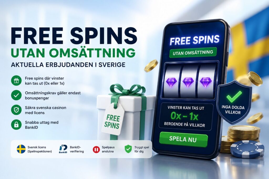 Free spins utan omsättningskrav hos Svenska casinon